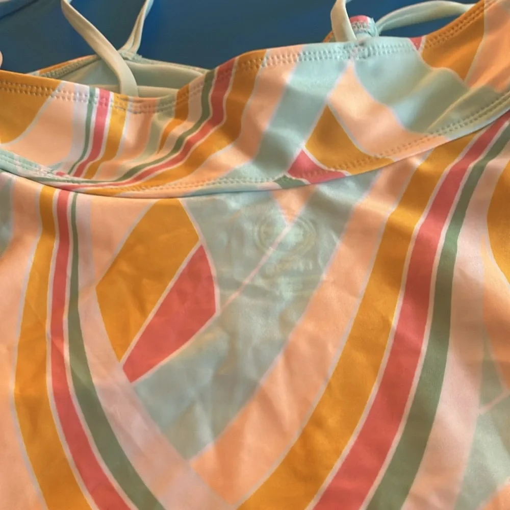 Girls Wonder nation Colorful Striped Swimsuit top large 10/12 NWT